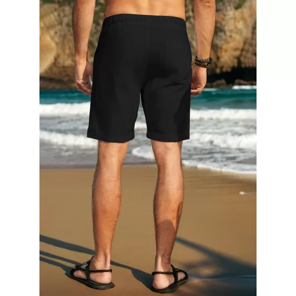 JMIERR Mens Casual 5"/ 7" Cotton Linen Shorts - Elastic Waist Drawstring Summer Beach Golf Shorts with Pockets
