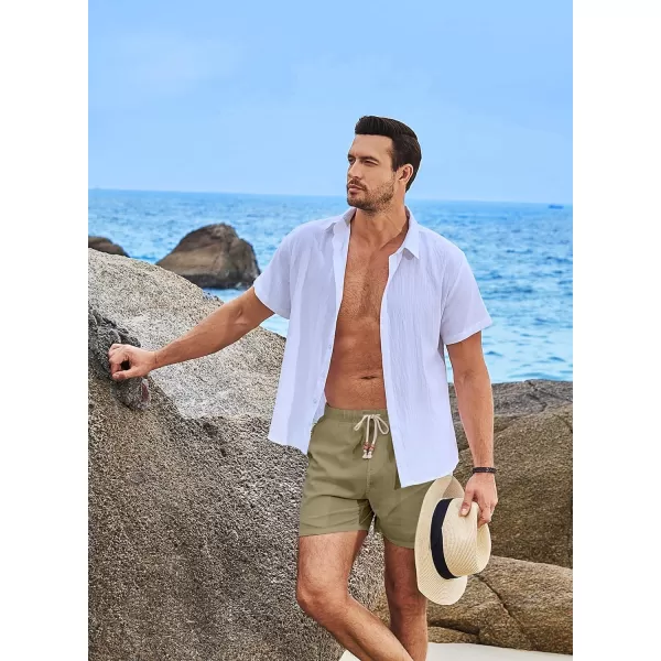 JMIERR Mens Casual 5"/ 7" Cotton Linen Shorts - Elastic Waist Drawstring Summer Beach Golf Shorts with Pockets