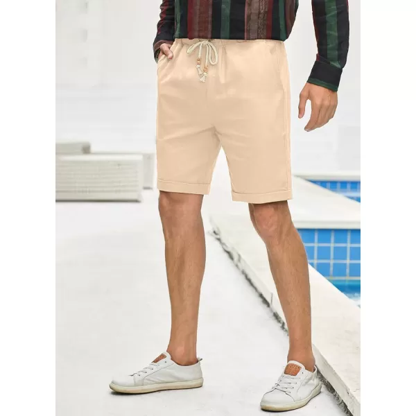 JMIERR Mens Casual 5"/ 7" Cotton Linen Shorts - Elastic Waist Drawstring Summer Beach Golf Shorts with Pockets