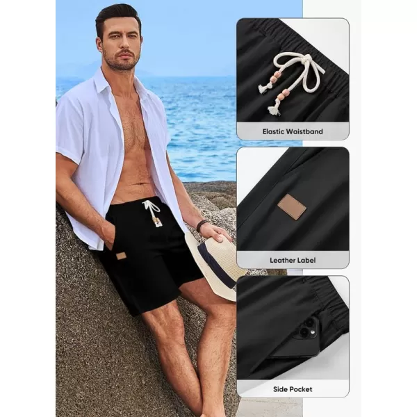 JMIERR Mens Casual 5"/ 7" Cotton Linen Shorts - Elastic Waist Drawstring Summer Beach Golf Shorts with Pockets