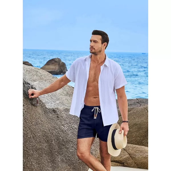 JMIERR Mens Casual 5"/ 7" Cotton Linen Shorts - Elastic Waist Drawstring Summer Beach Golf Shorts with Pockets