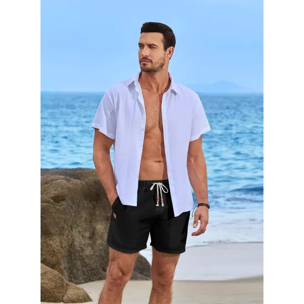 JMIERR Mens Casual 5"/ 7" Cotton Linen Shorts - Elastic Waist Drawstring Summer Beach Golf Shorts with Pockets