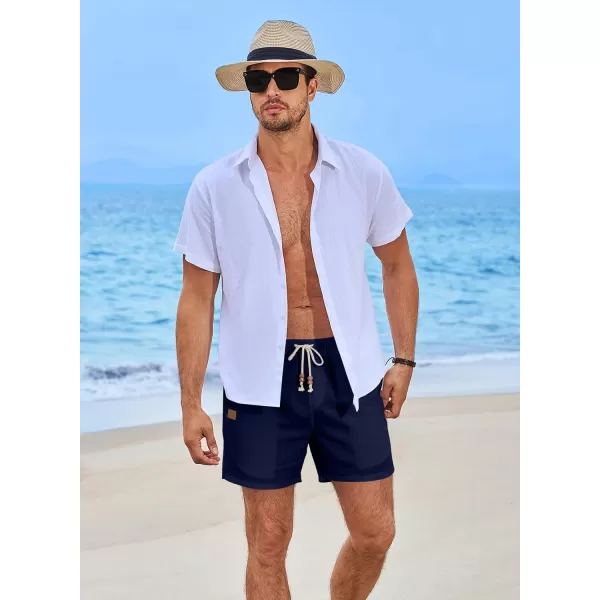 JMIERR Mens Casual 5"/ 7" Cotton Linen Shorts - Elastic Waist Drawstring Summer Beach Golf Shorts with Pockets