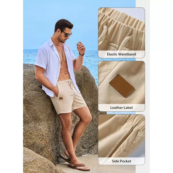 JMIERR Mens Casual 5"/ 7" Cotton Linen Shorts - Elastic Waist Drawstring Summer Beach Golf Shorts with Pockets