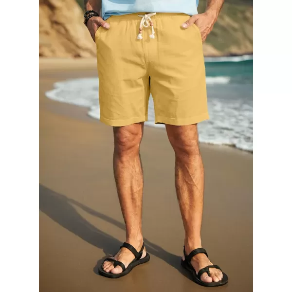 JMIERR Mens Casual 5"/ 7" Cotton Linen Shorts - Elastic Waist Drawstring Summer Beach Golf Shorts with Pockets