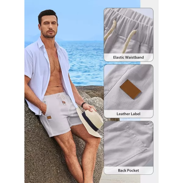 JMIERR Mens Casual 5"/ 7" Cotton Linen Shorts - Elastic Waist Drawstring Summer Beach Golf Shorts with Pockets