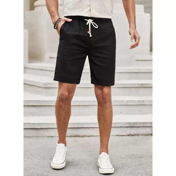 JMIERR Mens Casual 5"/ 7" Cotton Linen Shorts - Elastic Waist Drawstring Summer Beach Golf Shorts with Pockets