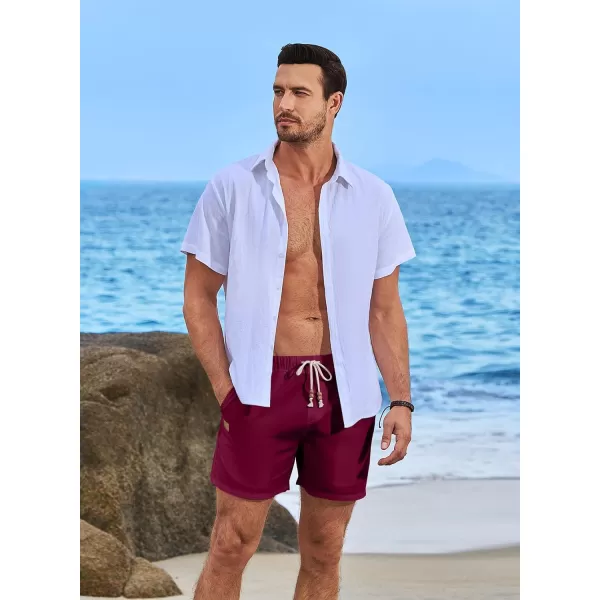 JMIERR Mens Casual 5"/ 7" Cotton Linen Shorts - Elastic Waist Drawstring Summer Beach Golf Shorts with Pockets