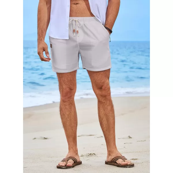 JMIERR Mens Casual 5"/ 7" Cotton Linen Shorts - Elastic Waist Drawstring Summer Beach Golf Shorts with Pockets