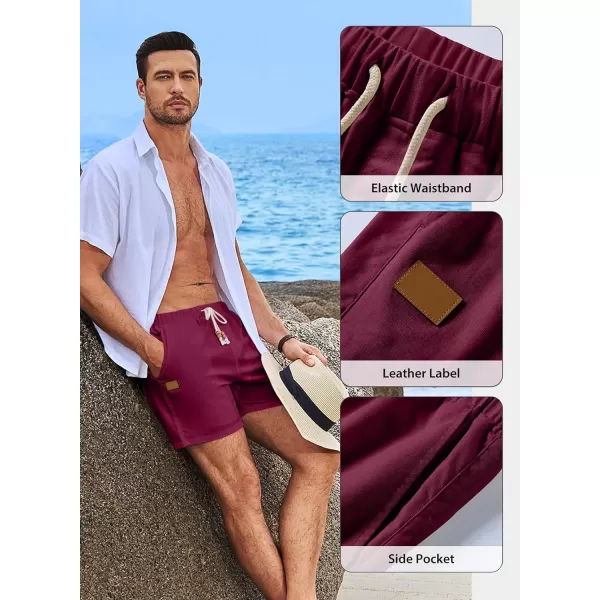 JMIERR Mens Casual 5"/ 7" Cotton Linen Shorts - Elastic Waist Drawstring Summer Beach Golf Shorts with Pockets