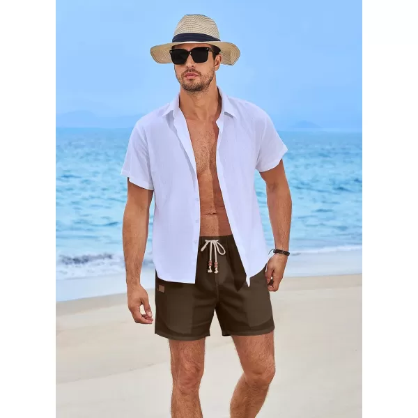 JMIERR Mens Casual 5"/ 7" Cotton Linen Shorts - Elastic Waist Drawstring Summer Beach Golf Shorts with Pockets