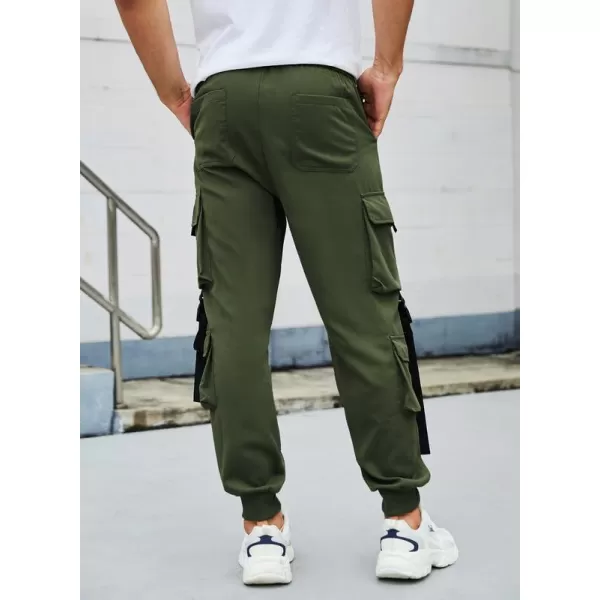 JMIERR Mens Casual Cargo Pants Stretch Elastic Waist Drawstring Joggers Pants Tapered Sweatpants for Men Multi Pockets