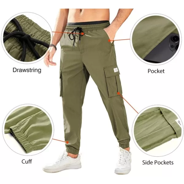 JMIERR Mens Casual Cargo Pants Stretch Elastic Waist Drawstring Joggers Pants Tapered Sweatpants for Men Multi Pockets