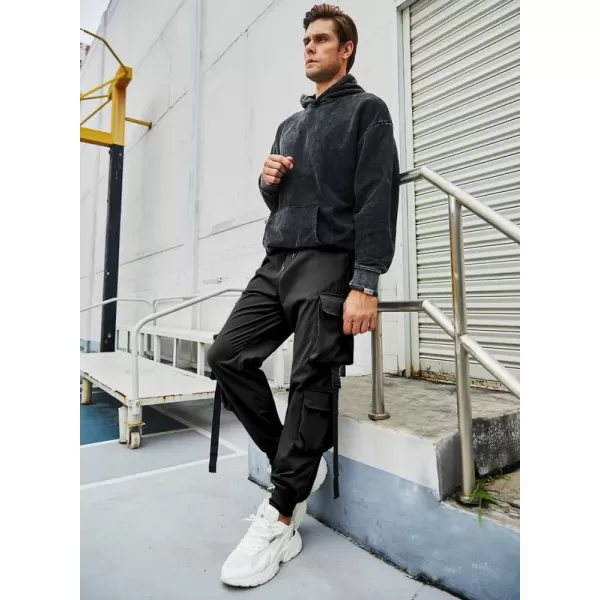 JMIERR Mens Casual Cargo Pants Stretch Elastic Waist Drawstring Joggers Pants Tapered Sweatpants for Men Multi Pockets