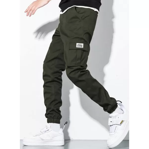 JMIERR Mens Casual Cargo Pants Stretch Elastic Waist Drawstring Joggers Pants Tapered Sweatpants for Men Multi Pockets