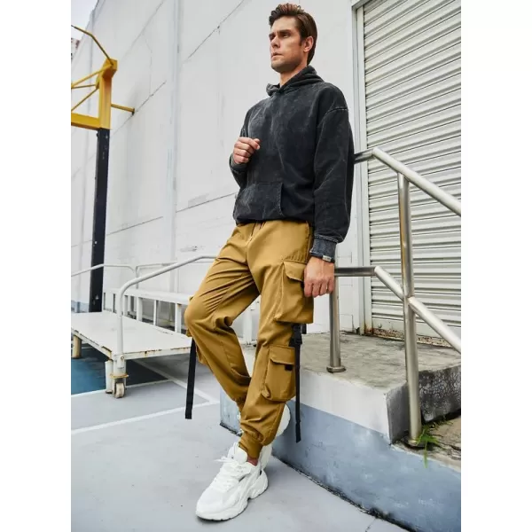 JMIERR Mens Casual Cargo Pants Stretch Elastic Waist Drawstring Joggers Pants Tapered Sweatpants for Men Multi Pockets