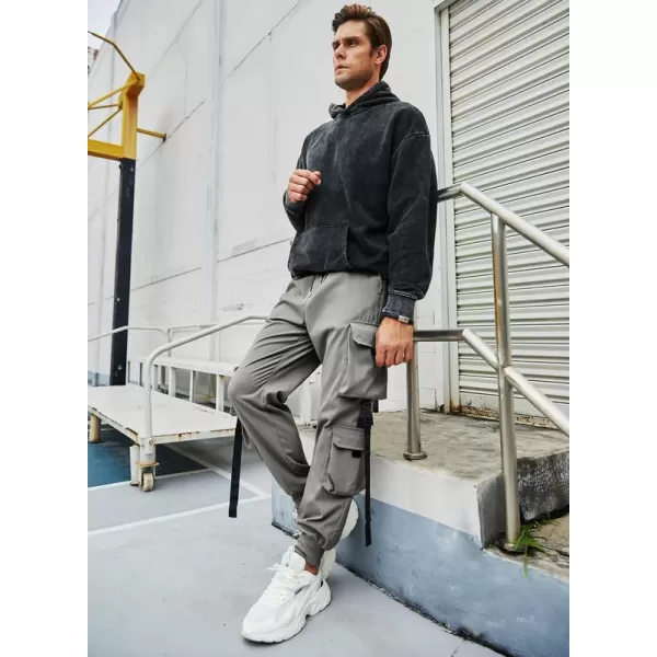 JMIERR Mens Casual Cargo Pants Stretch Elastic Waist Drawstring Joggers Pants Tapered Sweatpants for Men Multi Pockets