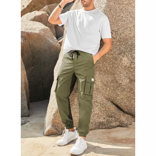JMIERR Mens Casual Cargo Pants Stretch Elastic Waist Drawstring Joggers Pants Tapered Sweatpants for Men Multi Pockets