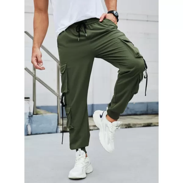 JMIERR Mens Casual Cargo Pants Stretch Elastic Waist Drawstring Joggers Pants Tapered Sweatpants for Men Multi Pockets