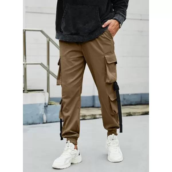 JMIERR Mens Casual Cargo Pants Stretch Elastic Waist Drawstring Joggers Pants Tapered Sweatpants for Men Multi Pockets