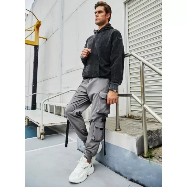 JMIERR Mens Casual Cargo Pants Stretch Elastic Waist Drawstring Joggers Pants Tapered Sweatpants for Men Multi Pockets