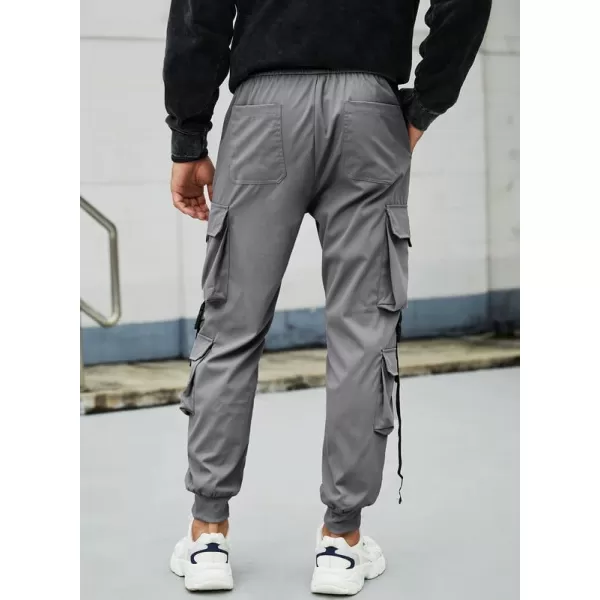 JMIERR Mens Casual Cargo Pants Stretch Elastic Waist Drawstring Joggers Pants Tapered Sweatpants for Men Multi Pockets