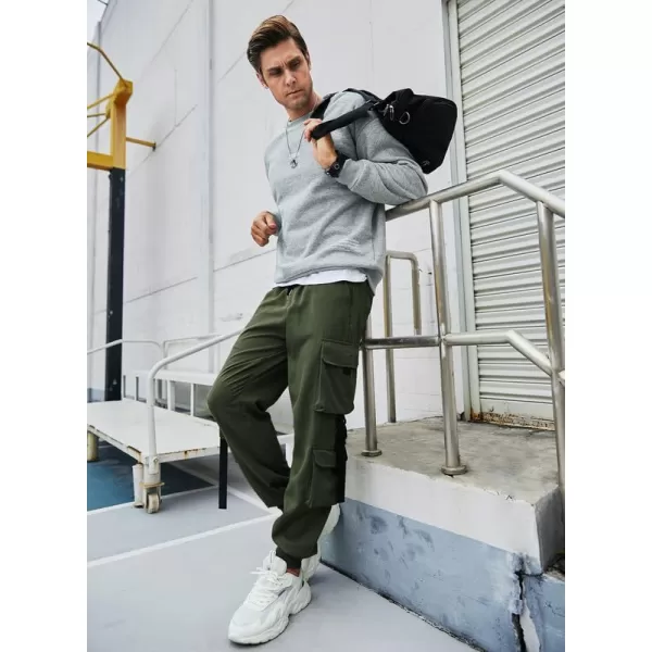 JMIERR Mens Casual Cargo Pants Stretch Elastic Waist Drawstring Joggers Pants Tapered Sweatpants for Men Multi Pockets