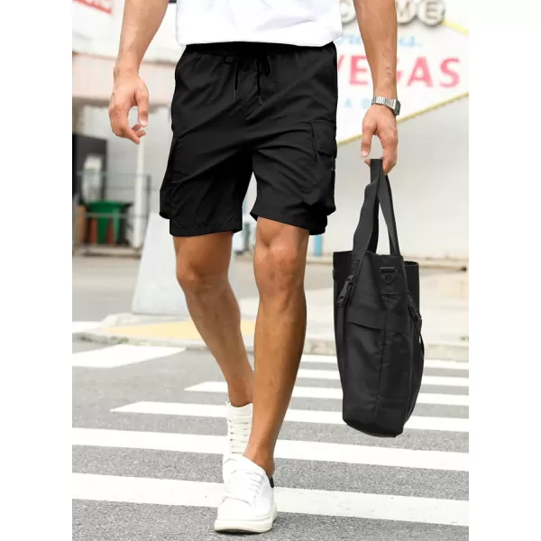 JMIERR Mens Casual Cargo Shorts Drawstring Elastic Waist Stretch Shorts Summer Beach Work Shorts for Men with 4 Pockets