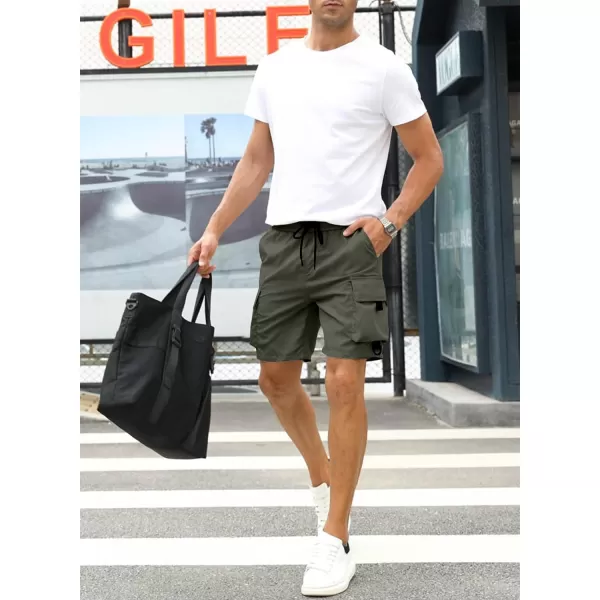 JMIERR Mens Casual Cargo Shorts Drawstring Elastic Waist Stretch Shorts Summer Beach Work Shorts for Men with 4 Pockets