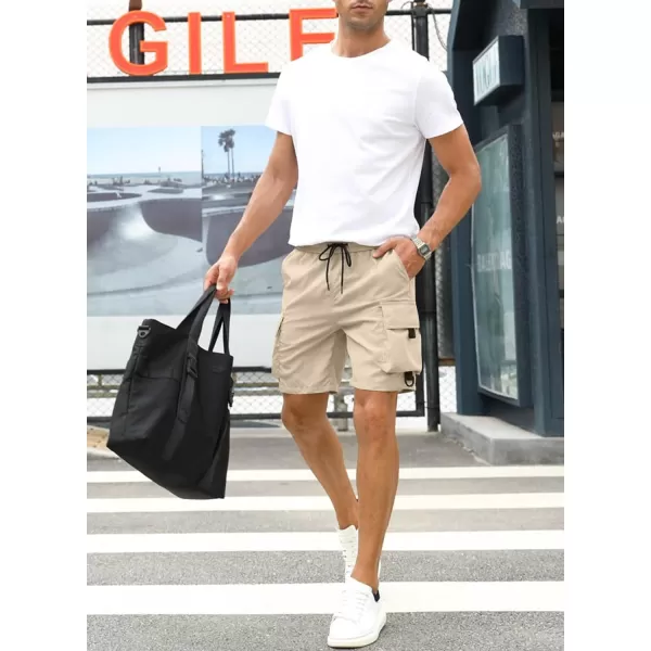 JMIERR Mens Casual Cargo Shorts Drawstring Elastic Waist Stretch Shorts Summer Beach Work Shorts for Men with 4 Pockets