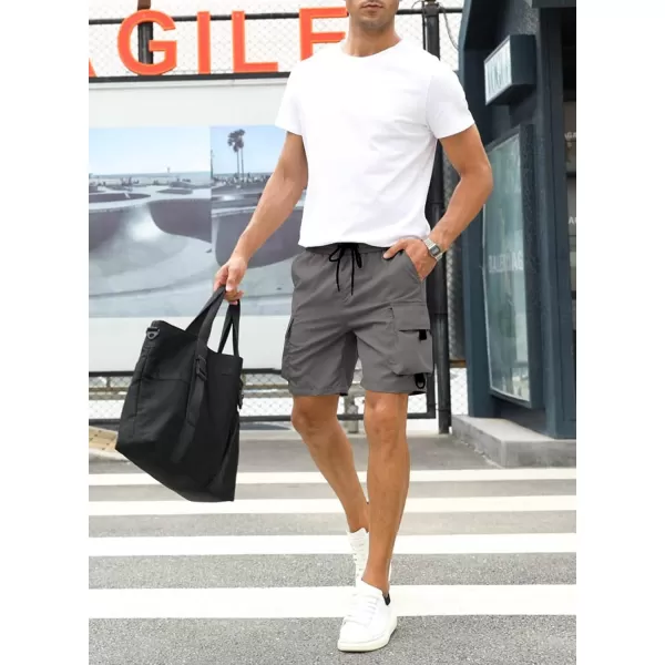JMIERR Mens Casual Cargo Shorts Drawstring Elastic Waist Stretch Shorts Summer Beach Work Shorts for Men with 4 Pockets