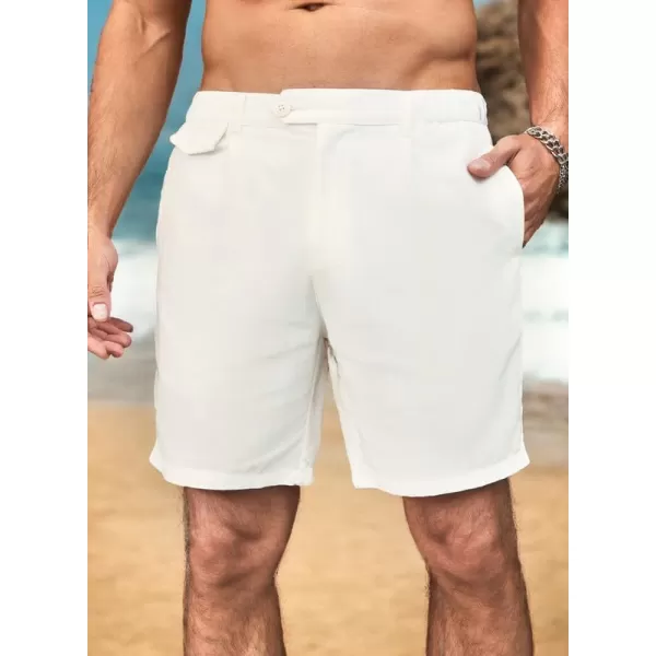 JMIERR Mens Casual Cotton Linen Shorts Stretch Elastic Waistband Classic Fit Lightweight Summer Beach Short with Pockets
