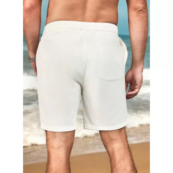 JMIERR Mens Casual Cotton Linen Shorts Stretch Elastic Waistband Classic Fit Lightweight Summer Beach Short with Pockets