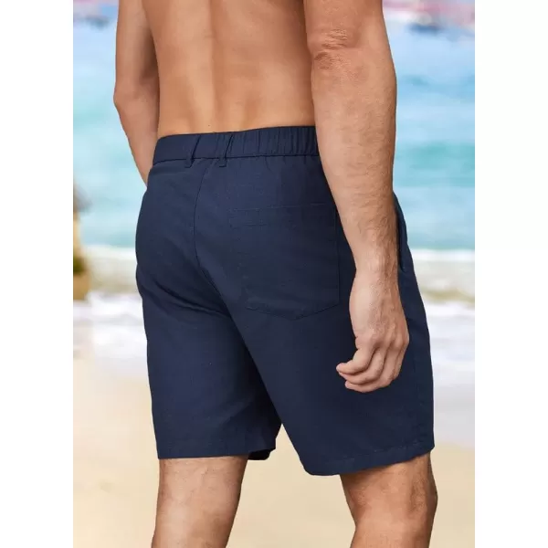 JMIERR Mens Casual Cotton Linen Shorts Stretch Elastic Waistband Classic Fit Lightweight Summer Beach Short with Pockets