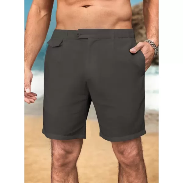 JMIERR Mens Casual Cotton Linen Shorts Stretch Elastic Waistband Classic Fit Lightweight Summer Beach Short with Pockets