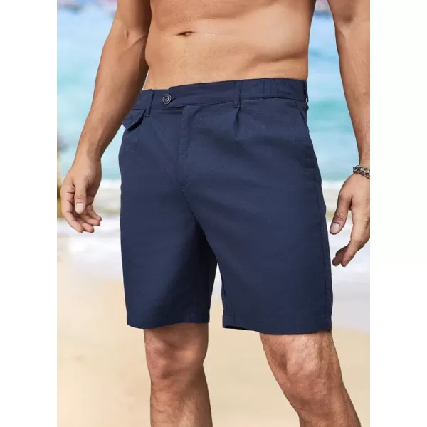 JMIERR Mens Casual Cotton Linen Shorts Stretch Elastic Waistband Classic Fit Lightweight Summer Beach Short with Pockets