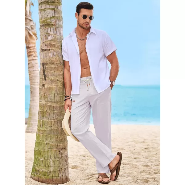 JMIERR Mens Casual Linen Pants Loose Fit Straight Legs Elastic Waist Trousers Summer Beach Yoga