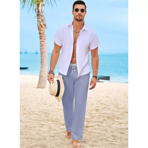 JMIERR Mens Casual Linen Pants Loose Fit Straight Legs Elastic Waist Trousers Summer Beach Yoga