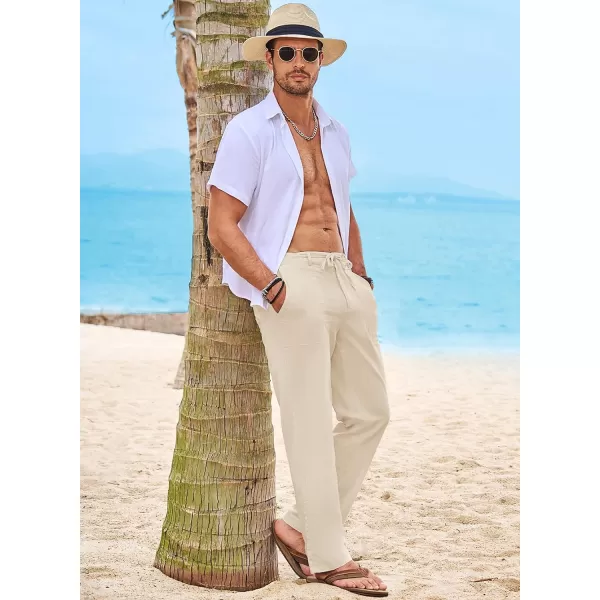 JMIERR Mens Casual Linen Pants Loose Fit Straight Legs Elastic Waist Trousers Summer Beach Yoga