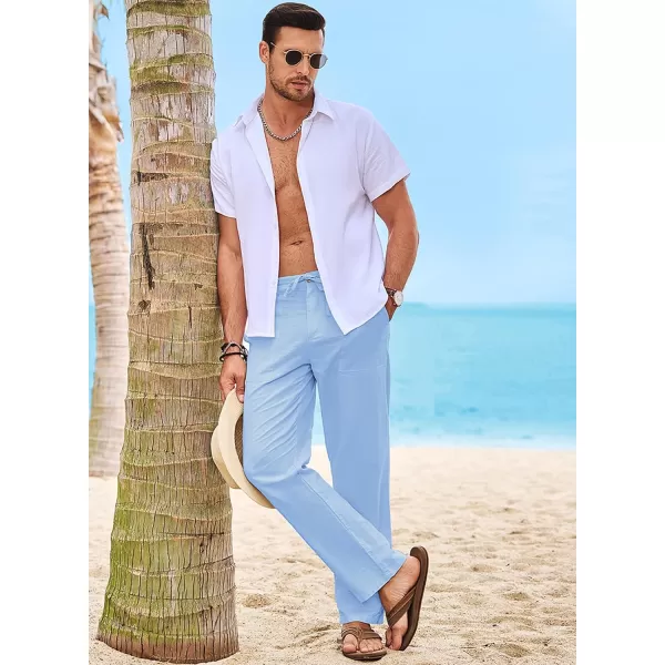 JMIERR Mens Casual Linen Pants Loose Fit Straight Legs Elastic Waist Trousers Summer Beach Yoga