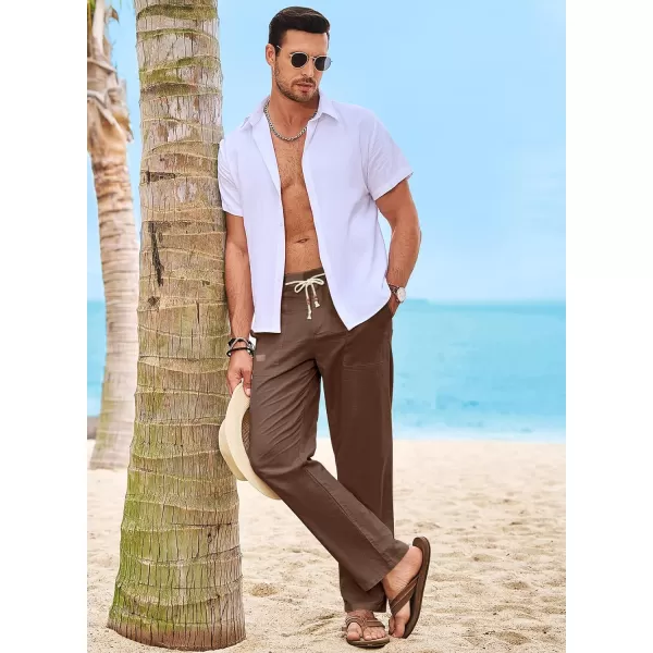 JMIERR Mens Casual Linen Pants Loose Fit Straight Legs Elastic Waist Trousers Summer Beach Yoga