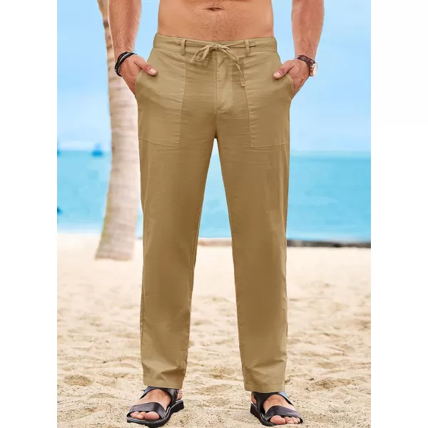JMIERR Mens Casual Linen Pants Loose Fit Straight Legs Elastic Waist Trousers Summer Beach Yoga
