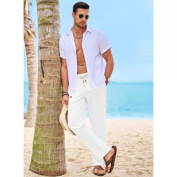 JMIERR Mens Casual Linen Pants Loose Fit Straight Legs Elastic Waist Trousers Summer Beach Yoga
