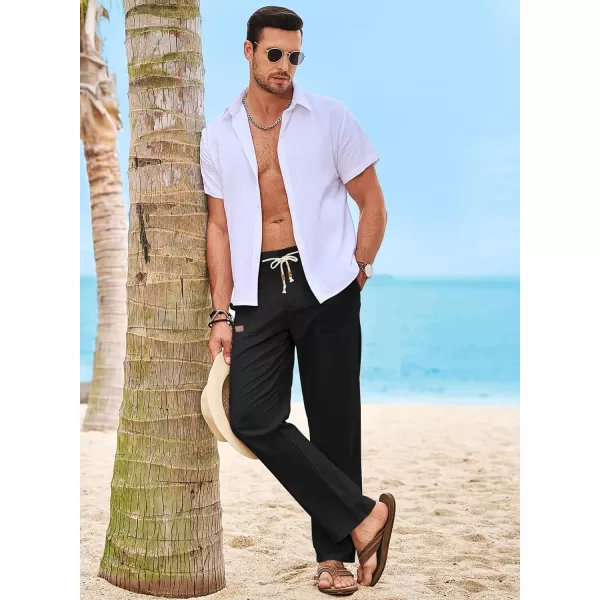JMIERR Mens Casual Linen Pants Loose Fit Straight Legs Elastic Waist Trousers Summer Beach Yoga