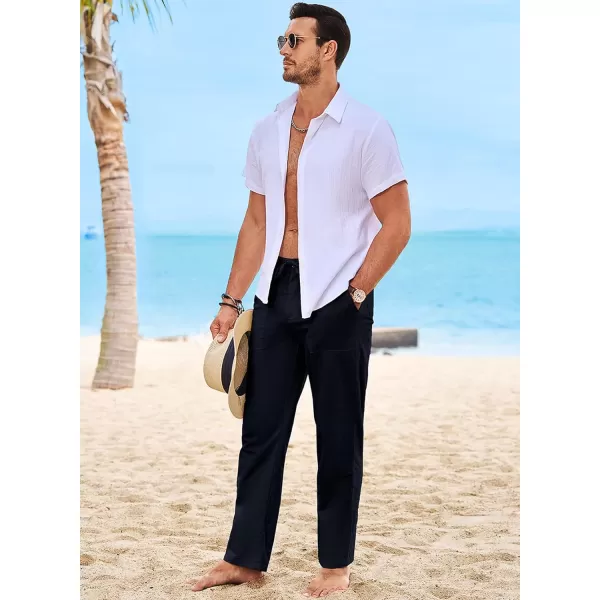 JMIERR Mens Casual Linen Pants Loose Fit Straight Legs Elastic Waist Trousers Summer Beach Yoga