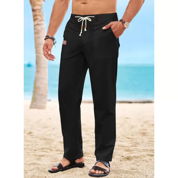 JMIERR Mens Casual Linen Pants Loose Fit Straight Legs Elastic Waist Trousers Summer Beach Yoga