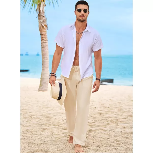 JMIERR Mens Casual Linen Pants Loose Fit Straight Legs Elastic Waist Trousers Summer Beach Yoga