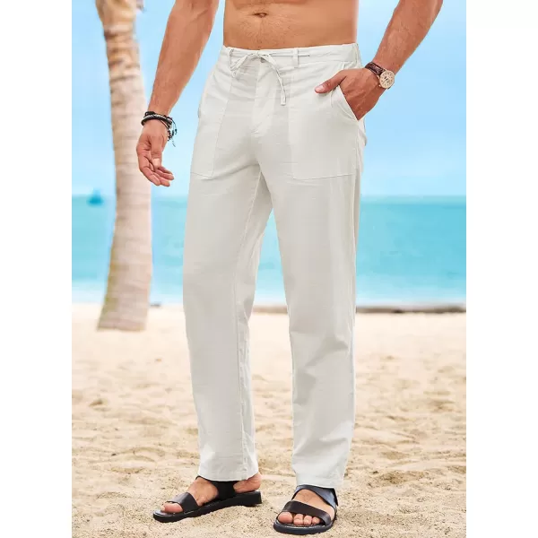 JMIERR Mens Casual Linen Pants Loose Fit Straight Legs Elastic Waist Trousers Summer Beach Yoga