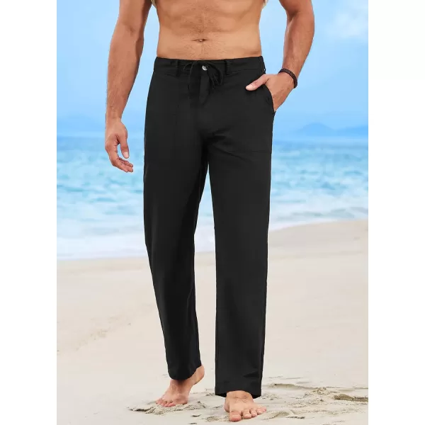 JMIERR Mens Casual Linen Pants Loose Fit Straight Legs Elastic Waist Trousers Summer Beach Yoga