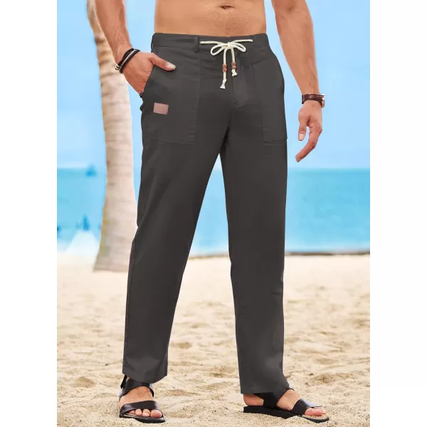 JMIERR Mens Casual Linen Pants Loose Fit Straight Legs Elastic Waist Trousers Summer Beach Yoga